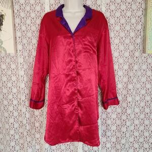 vintage 90s Victoria's secret red purple button down sleep shirt Size small